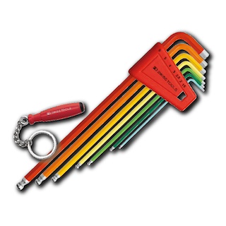 PB L-shaped hex wrench set of 6 with key ring　(7支組 球頭 L型六角扳手 彩虹  附贈鑰匙圈 精密內六角板手)