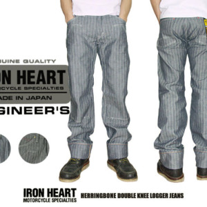 IRON HEART 803 HERRINGBONE DOUBLE KNEE ＬOGGER JEANS